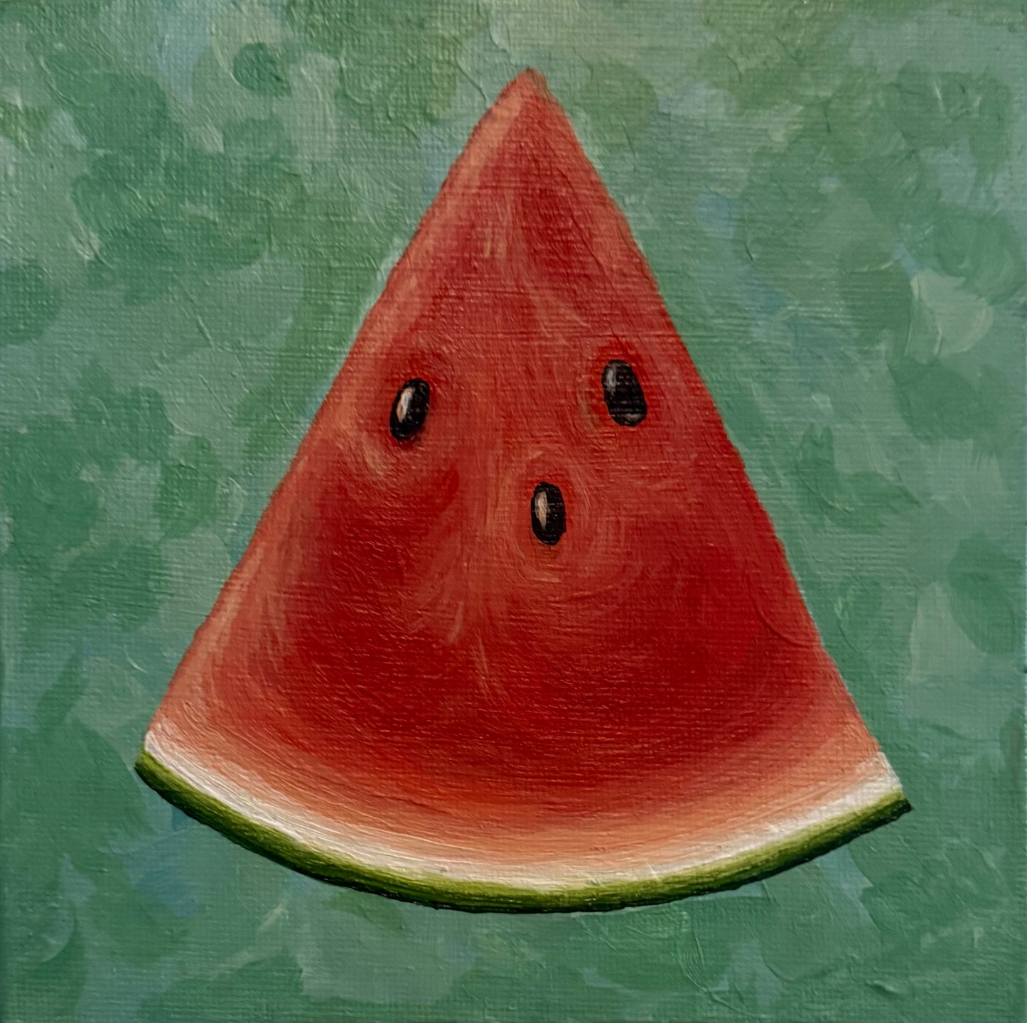 Pink Slice — Original 6×6" Acrylic Painting of Watermelon