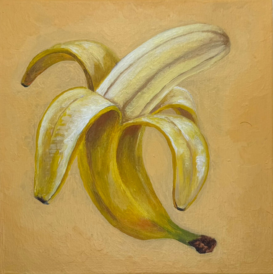 Peeled Back — Original 6×6" Acrylic Painting of Banana