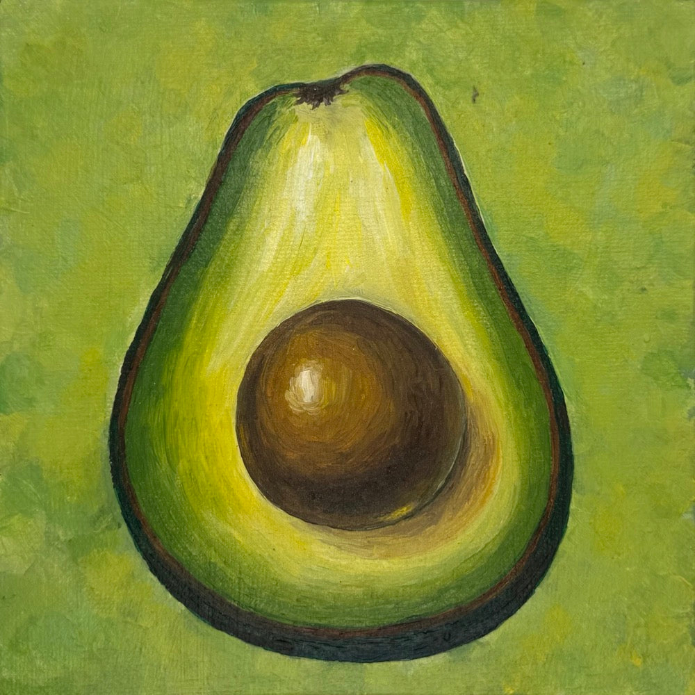 Painting of a halved avocado